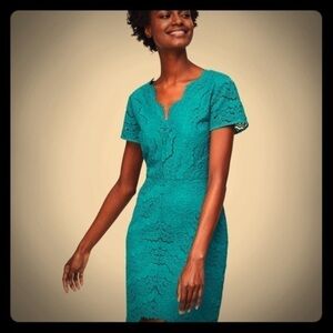 Loft Lace Scalloped Short Sleeve Dress Size 0 EUC